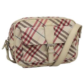 Borsa a spalla in nylon Burberry Nova Check Blue Label bianca Auth ti2846