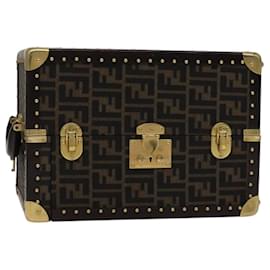 FENDI Estojo de Joias em Lona Zucca Caixa de Joias Preto Marrom Auth 113789SV - Fendi