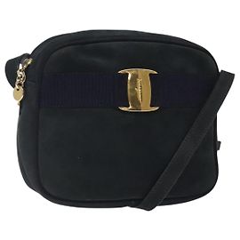 Borsa a Spalla Vala in Camoscio Blu Navy e Oro di Salvatore Ferragamo Auth gh351