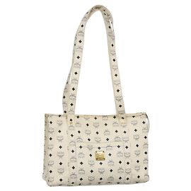 Borsa a spalla MCM Logogram Vicetos in pelle PVC bianca e oro Auth BA3867