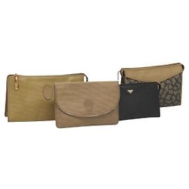 SAINT LAURENT Clutch Borsa in Pelle PVC 4Set Nero Grigio Beige Auth bs27239