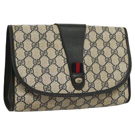 GUCCI GG Supreme Sherry Line Clutch Bag PVC Blu Navy 89 01 030 Auth yk18615