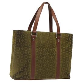 Céline Borsa a mano in tela Macadam C di CELINE in suede verde e oro Auth BA2228