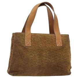 Céline Bolso de mano de lona Macadam CELINE en ante marrón y dorado Auth BA2154