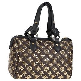 LOUIS VUITTON Monogram Eclipse Pailletten Speedy 30 Tasche Gold M40244 Auth yk18412M