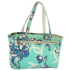 Borsa Tote CHANEL in nylon verde argento CC Auth bs24762