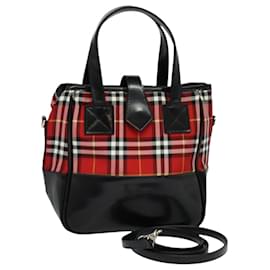 Autre Marque Borsa a mano in nylon Burberrys Nova Check Blue Label Rossa Argento Auth 120591