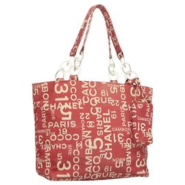 Borsa tote in tela CHANEL Bicy line con catena rossa CC Auth bs25552