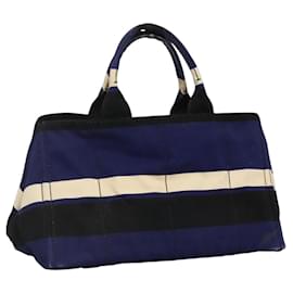 PRADA Canapa GM Borsa a mano in tela blu oro Auth EC334