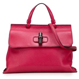 Gucci Daily Satchel aus rosa Kalbsleder, Medium, mit Bambusgriff