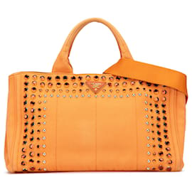 Borsa Satchel Bijoux in Tela Canapa Arancione di Prada