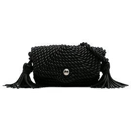 Bottega Veneta Borsa in pelle di agnello nera Torchon Classica con frange e intrecciata