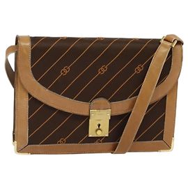 Borsa a Spalla GUCCI in Tela Pelle Marrone Oro Auth ep9840