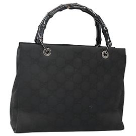 Borsa a mano in tela GG Bamboo di GUCCI in nylon nero 002 1016 Auth 131953