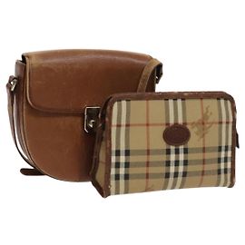 Autre Marque Borsa a Spalla Burberrys Nova Check in Pelle PVC 2 Set Beige Marrone Auth gh436