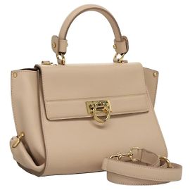 Borsa a mano in pelle Salvatore Ferragamo Gancini Sofia 2 in 1 Beige Oro Auth 131462