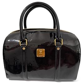 Sac Boston MCM en cuir verni noir et or