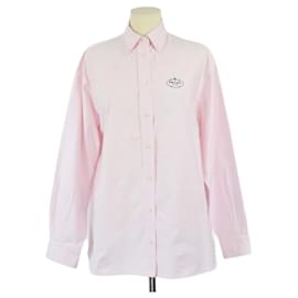 Camisa de manga larga de denim rosa con detalles de logo de Prada