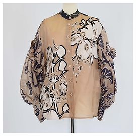 Blusa de mangas obispo bordada con flores multicolores Biyan