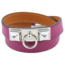 Violet Rivale Palladium Plated Double Tour Leather Bracelet - Hermès