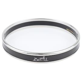 Black Caleche Enamel Palladium Plated Bangle Bracelet - Hermès