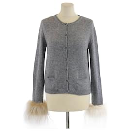 Grauer Strick-Cardigan mit Schafslederbesatz von Prada