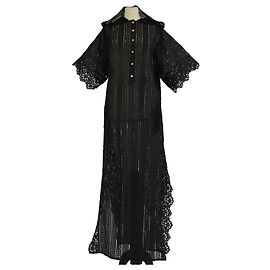 Midi-Kleid mit Kapuze aus schwarzer Spitzenblume Elie Saab