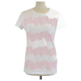 T-shirt a maniche corte Valentino bianco/rosa con pizzo