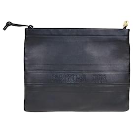 Pochette nera con logo in rilievo Christian Dior