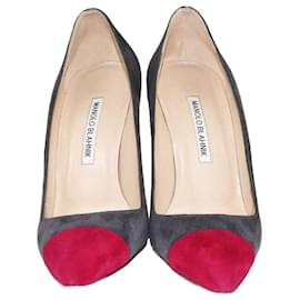 Manolo Blahnik Décolleté Punta Bipunta Grigio Scuro/Magenta