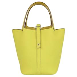 Borsa Picotin Lock 18 in alligatore Mimosa/Lime e pelle Clémence di Hermès