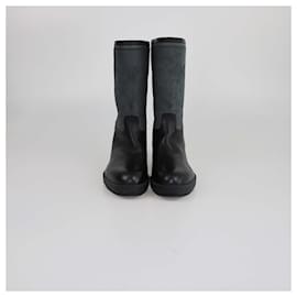 Hermès schwarze/graue Stiefel für den mittleren Wadenbereich