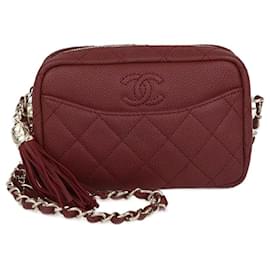 Borsa a tracolla mini Coco in caviar trapuntato con frange di Chanel