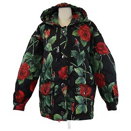 Dunkel-/Mehrfarbige gepolsterte Kapuzenjacke mit Rosenmuster von Dolce & Gabbana