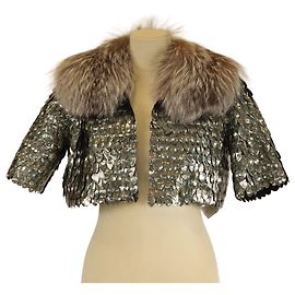 Blusa de manga curta com lantejoulas e acabamento em pele verde Marc Jacobs