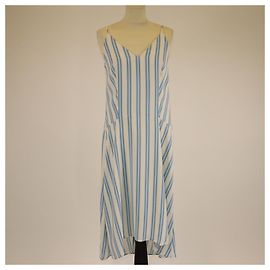 Balenciaga Weiß/Blaues Ärmelloses V-Ausschnitt Zeltkleid