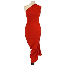 Rotes asymmetrisches Midi-Kleid mit Halterneck und rückenfreiem Design von Fendi