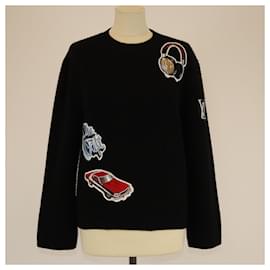 Schwarzer Pullover mit bestickten Patches von Louis Vuitton
