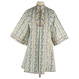 Abito mini a maniche tre quarti con stampa floreale crema/blu Gucci