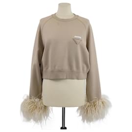 Beige Langarm-Sweatshirt mit Federbesatz von Prada