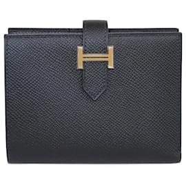 Portafoglio compatto Bearn in Epsom nero di Hermès
