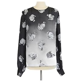 Blusa a maniche lunghe stampata nera/bianca di Lanvin