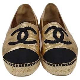 Espadrillas Chanel Oro/Nero con Punta Cap CC