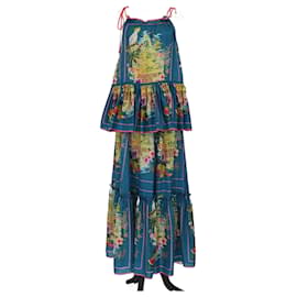 Conjunto de Top y Falda Plisada Nina con Tiro Halter Impresa en Azul de Zimmermann