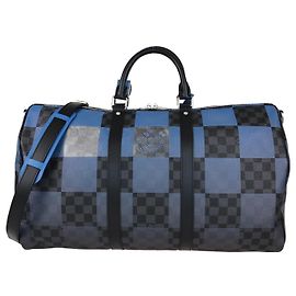 Borsa Keepall 50 Bandoulière in tela Damier Graphite/Blu Louis Vuitton