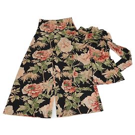 Autre Marque Set di blusa e pantaloni con colletto alto arricciato in stampa floreale multicolore Zimmerman