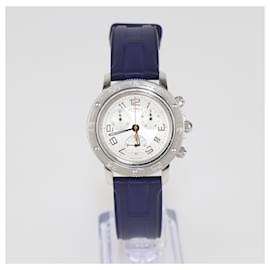 Orologio Hermes Clipper 36 mm in acciaio inossidabile con quadrante argentato e cinturino in gomma - Hermès