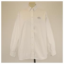 Camicia Oxford bianca ricamata Prada