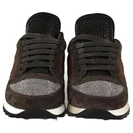 Sneakers bassi beaded grigio/marrone Brunello Cucinelli