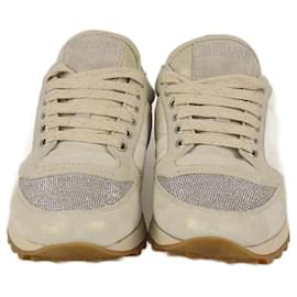 Sneakers basse bianche/beige chiaro con perline Brunello Cucinelli